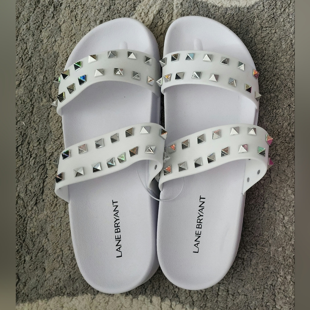 LANE BRYANT Studded Sandal Size 9 WHITE